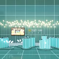 Modern Stylish Display Shelves With Bright Lighting And Grid Pattern Design Structure
