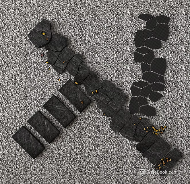 Black Stepping Stones Garden Path Design With Gray Ground And Small Pebbles 3d model 