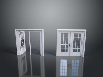 White Interior Doors With Glass Panels Open And Closed Design 3d model