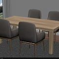 Modern Interior With Light Wooden Rectangular Table And Gray Chairs 3d model