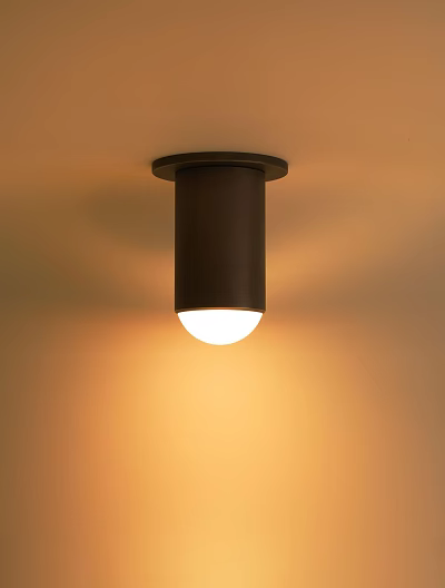Modern Black Cylindrical Ceiling Light With White Bulb And Warm Yellow Glow 3d model