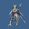 Detailed Sci Fi Woman in Futuristic Mechanical Armor Holding Swords and Blue Accents