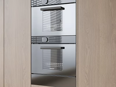 Modern Kitchen With Stainless Steel Built in Oven And Wooden Cabinets 3d model
