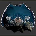 Blue And White Historical Gown With Gold Floral Embroidery Details