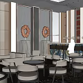 Modern Sales Office Building Interior with Glass Walls Reflective Pool and Columns