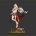Game and Movie Character with Long Pink Hair White Red Outfit Staff and Decorative Base