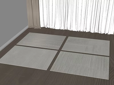 Square Carpet Layout On Wooden Floor With White Curtains In Indoor Room 3d model