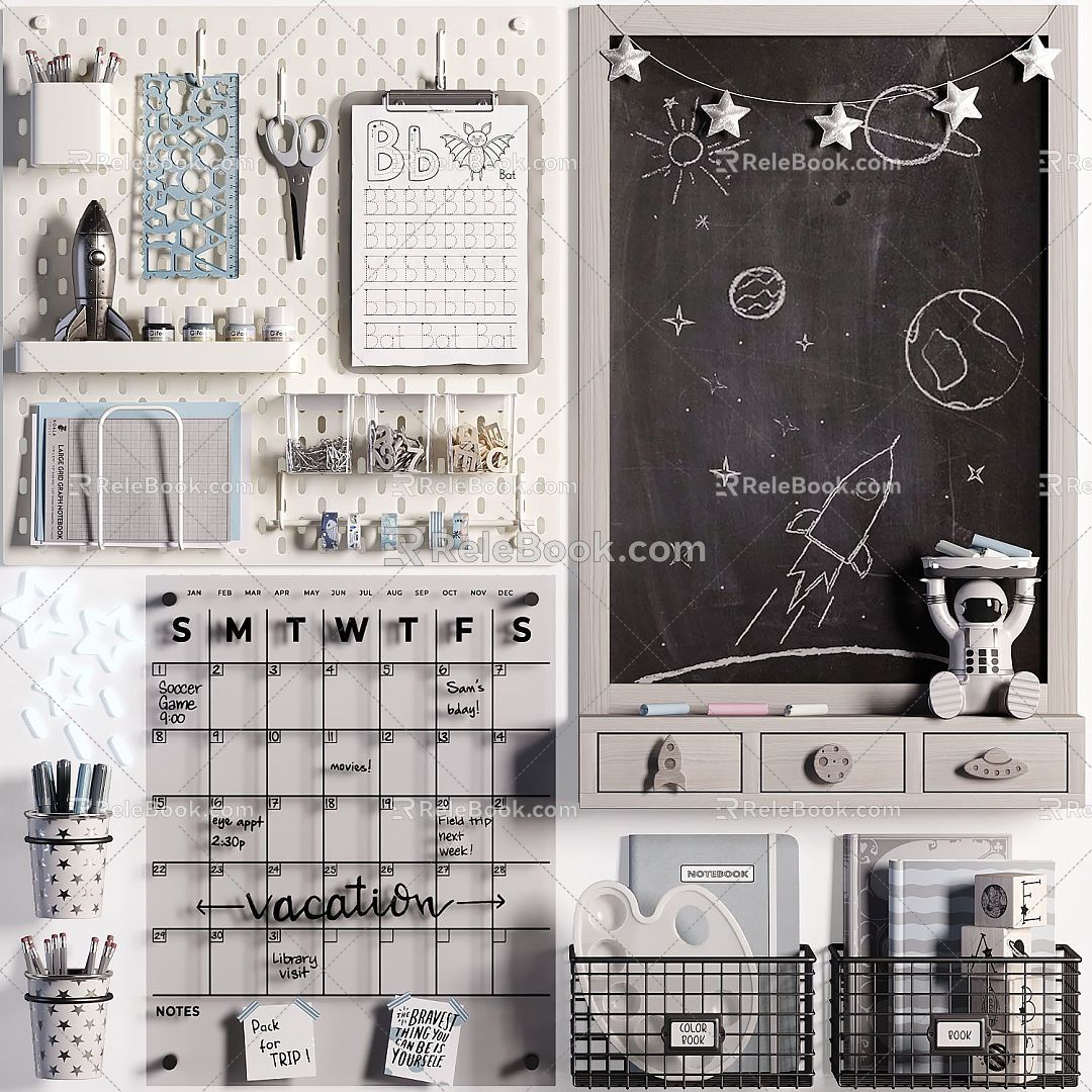 IKEA Cave Board Combination IKEA Furniture Cave Board Children's Room Drawing Board Blackboard Chalk Toy Notepad Scissors Pen Holder 3d model