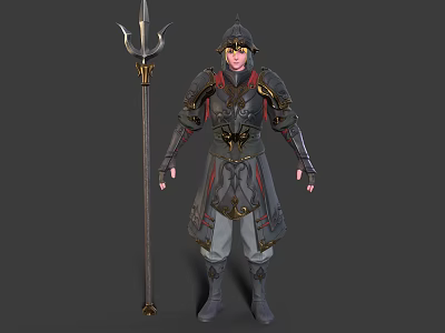 Armored Warrior Character With Trident Weapon And Detailed Ancient Armor Design 3d model