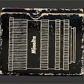 Vintage Maggiola Household Box With Black Surface White Stripes And Red Top