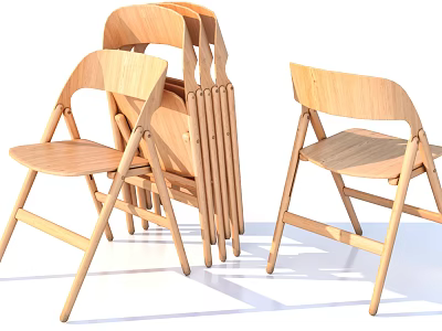 Wooden Folding Single Chair With Stackable Design And Natural Wood Finish 3d model