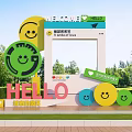 Outdoor City Tourism Photo Check In Spot With Smiley Faces And Welcome Sign