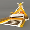 Colorful Windmill Play Structure With Yellow White Design And Straw Decorations 3d model