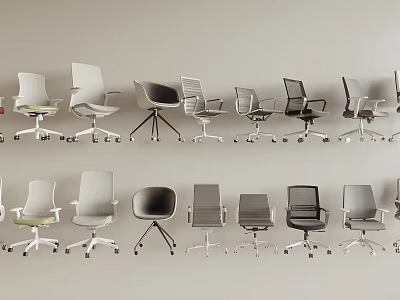 Various Modern Office Chairs With Different Designs And Colors For Workspace 3d model