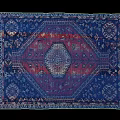 Square Rug Traditional Design With Red Blue Geometric Patterns Fringed Edges And Central Medallion
