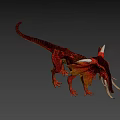 Game and Movie Mythical Creature Character With Red Skin Long White Tusks And Feathered Frills