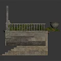 Classical Stone Arch Structure With Staircase Railings And Ornate Green Plants