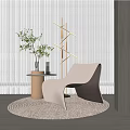 Beige Modern Single Sofa In Living Room With Brass Floor Lamp And Green Plant