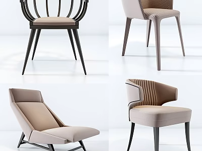 Modern Upholstered Leisure Chair With Curved Backrest Striped Pattern And Slim Legs 3d model