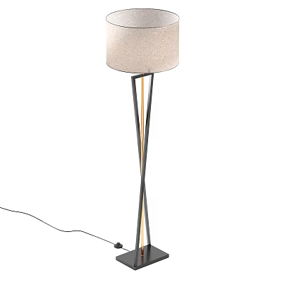 Modern Floor Lamp With Beige Fabric Shade And Crossed Black Metal Stand 3d model