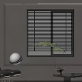 Modern Window With Black Shutter Blinds Gray Wall Round Lamp And Potted Plant