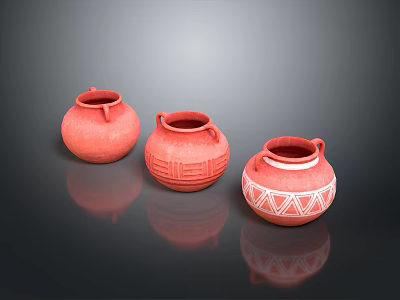 Three Red Ceramic Vases With Decorative Patterns For Home Living Essentials 3d model
