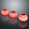 Three Red Ceramic Vases With Decorative Patterns For Home Living Essentials 3d model