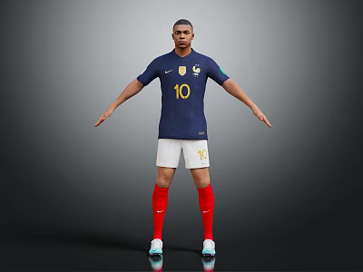 A Man Wearing France National Team Number 10 Blue Jersey White Shorts Red Socks 3d model