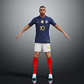 A Man Wearing France National Team Number 10 Blue Jersey White Shorts Red Socks