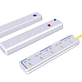 Three White Power Strips With Multiple Sockets On Off Switches And Yellow Power Cord