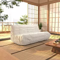 Cozy White Bean Bag Chair In Japanese Style Room With Shoji Doors Balcony Tatami Floor