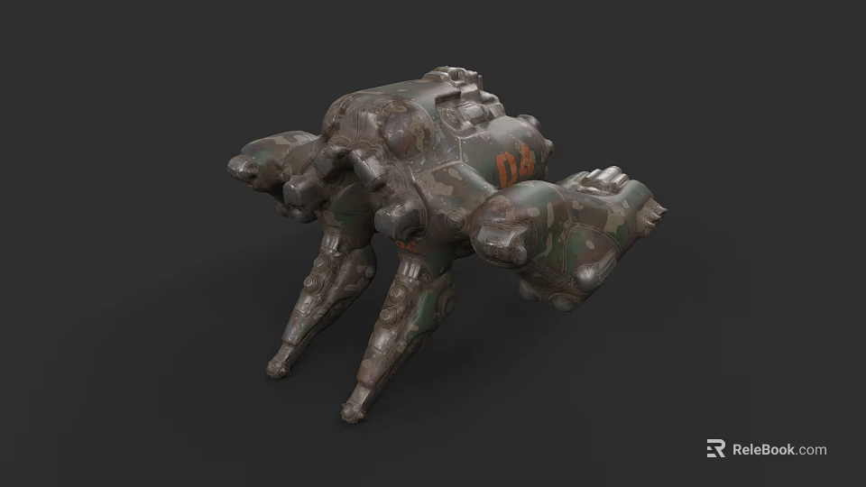 Camouflage Multi Legged Mechanical Walker With Detailed Surface And Number 03 3d model