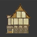 Traditional European Building With Two Story Design Thatched Roof And Timber Frame