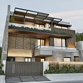 Modern Detached Villa With Large Glass Windows And Roof Terrace Greenery Design