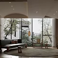 Modern Natural Living Room With Large Windows Sofa TV Wooden Furniture And Area Rug