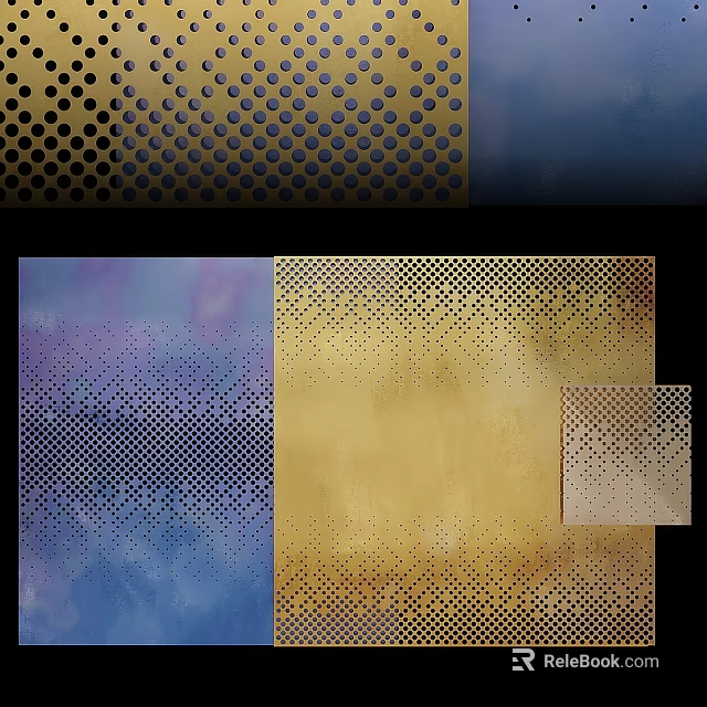 Stylish Perforated Wall Decor With Gold Blue And Purple Patterns For Modern Spaces 3d model 