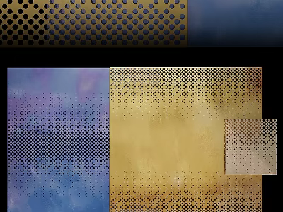Stylish Perforated Wall Decor With Gold Blue And Purple Patterns For Modern Spaces 3d model