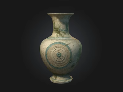 Ceramic Vase In Cream Color With Green Circular Spiral Patterns And Classic Design 3d model