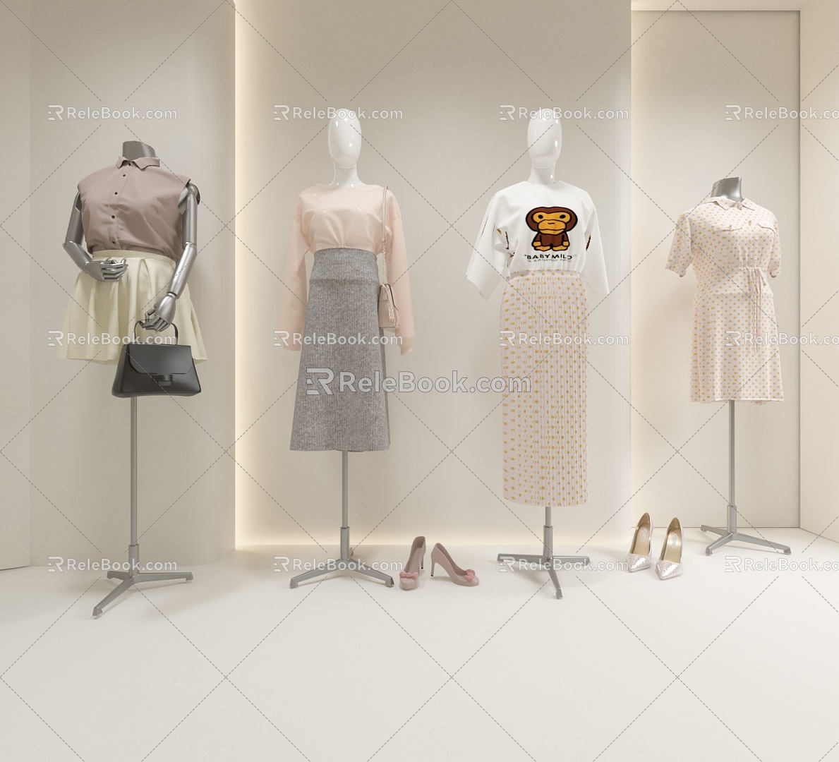 Female Model Model Model Combination Clothing Shoes Model Show Skirt 3d model