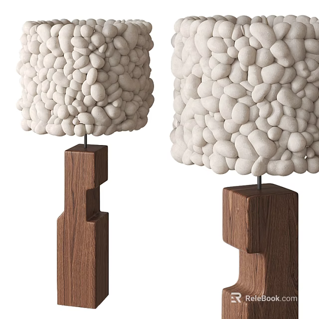 Modern Table Lamps With White Pebble Like Lampshade And Geometric Wooden Base 3d model 