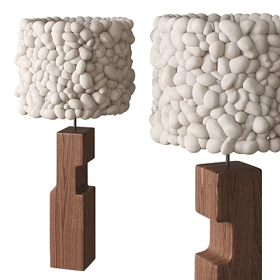 Modern Table Lamps With White Pebble Like Lampshade And Geometric Wooden Base 3d model