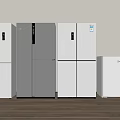 Modern Home Refrigerators and Freezers Various White Silver Models on Wooden Floor