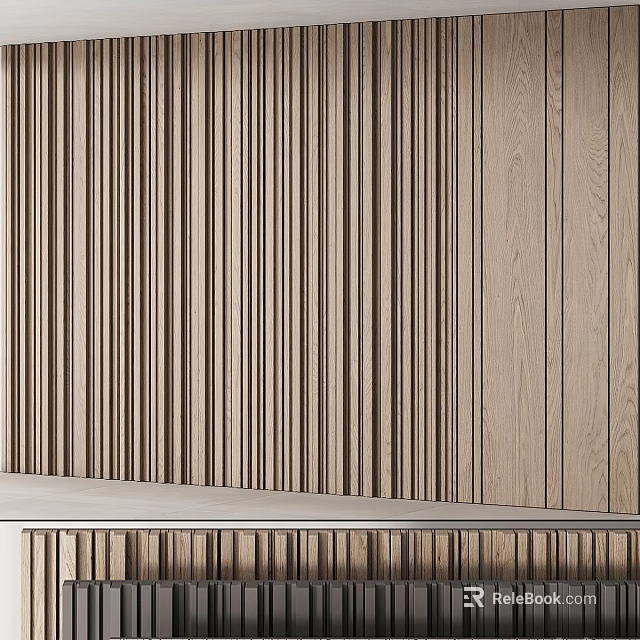 Wooden Wall Paneling In Modern Design With Vertical Stripes And Natural Wood Tone 3d model 