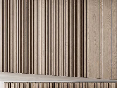 Wooden Wall Paneling In Modern Design With Vertical Stripes And Natural Wood Tone 3d model