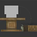 Wooden Square Table With Geometric Pattern Surface Small Cabinet And White Backrest Chair Design