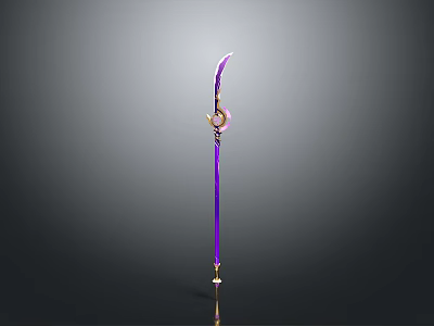 Purple Long Handle Weapon Design With Curved Blade And Golden Decorations 3d model