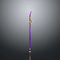 Purple Long Handle Weapon Design With Curved Blade And Golden Decorations