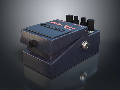 Black Distortion Guitar Pedal With Control Knobs And On Off Switch 3d model