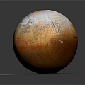 Display of Orange Sphere With Maps and Text on Gray Square Platform