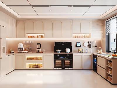 Modern Kitchen Interior With Island Counter White Cabinets And Stainless Steel Appliances 3d model